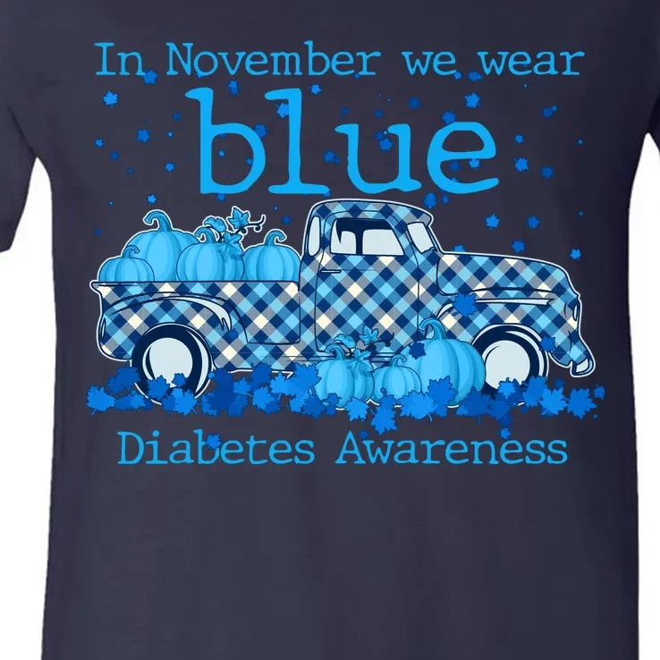 In November We Wear Blue Diabetes Awareness V-Neck T-Shirt