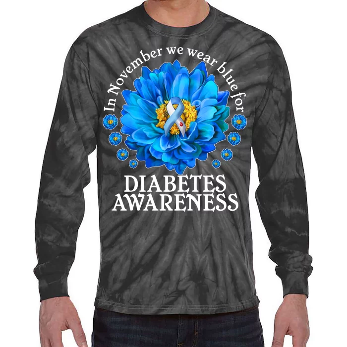 In November We Wear Blue For Diabetes Awareness Tie-Dye Long Sleeve Shirt