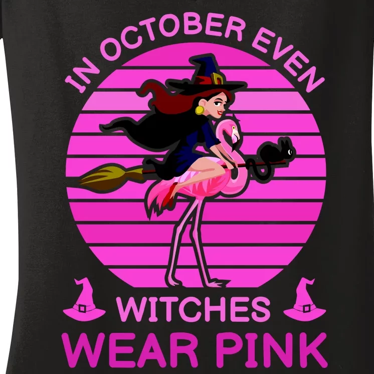 In October Even Witches Wear Pink Women's V-Neck T-Shirt