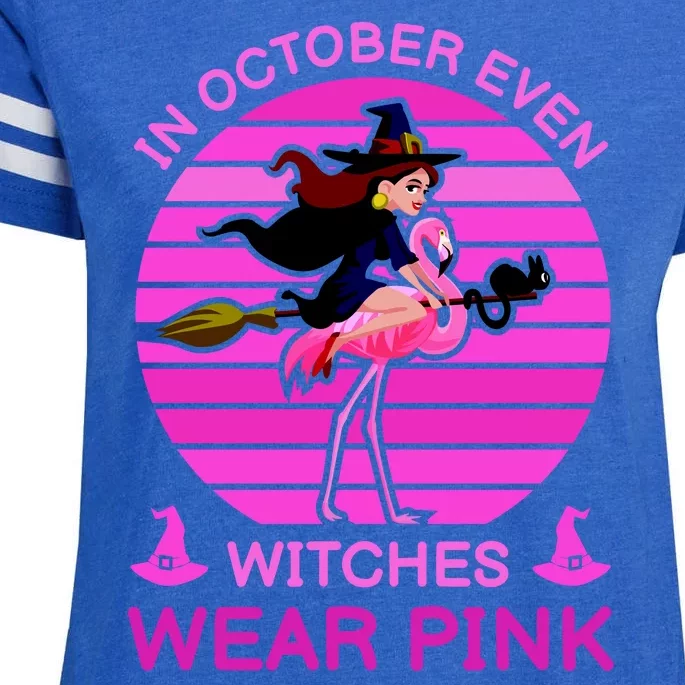 In October Even Witches Wear Pink Enza Ladies Jersey Football T-Shirt