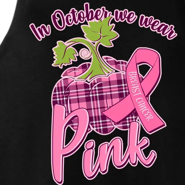 In October We Wear Pink Breast Cancer Autumn Pumpkin Ladies Tri-Blend Wicking Tank