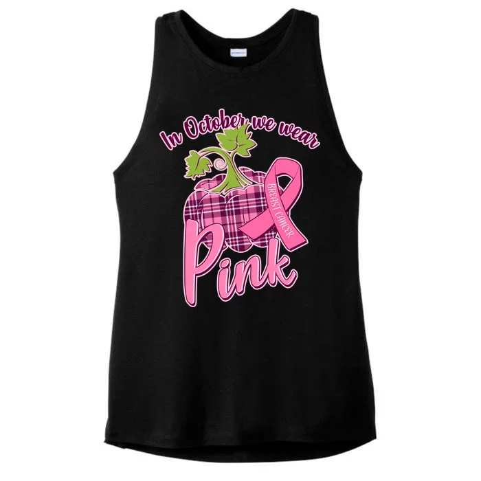 In October We Wear Pink Breast Cancer Autumn Pumpkin Ladies Tri-Blend Wicking Tank