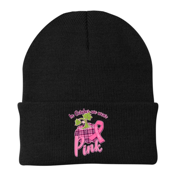 In October We Wear Pink Breast Cancer Autumn Pumpkin Knit Cap Winter Beanie