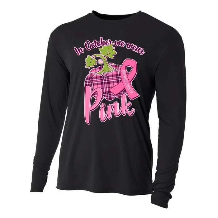 In October We Wear Pink Breast Cancer Autumn Pumpkin Cooling Performance Long Sleeve Crew