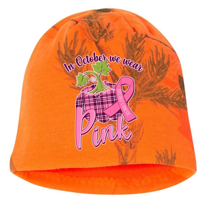 In October We Wear Pink Breast Cancer Autumn Pumpkin Kati - Camo Knit Beanie