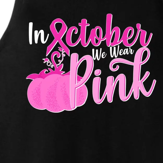 In October We Wear Pink Breast Cancer Awareness Pumpkin Ladies Tri-Blend Wicking Tank