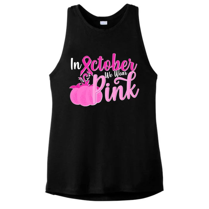 In October We Wear Pink Breast Cancer Awareness Pumpkin Ladies Tri-Blend Wicking Tank