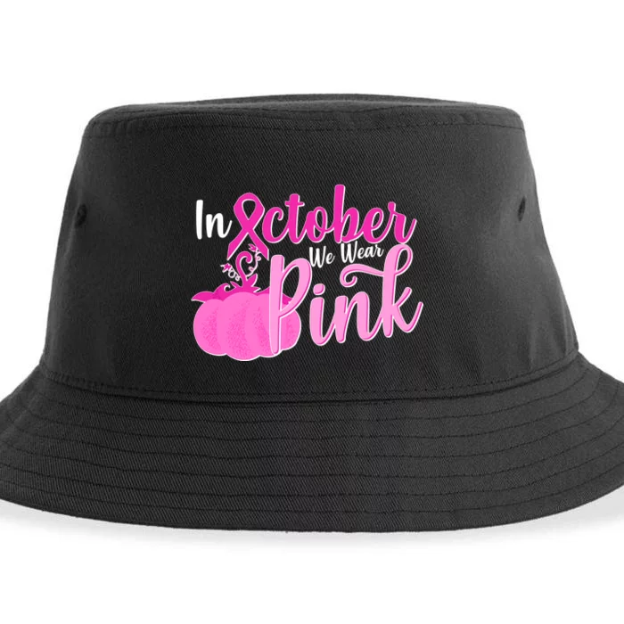 In October We Wear Pink Breast Cancer Awareness Pumpkin Sustainable Bucket Hat