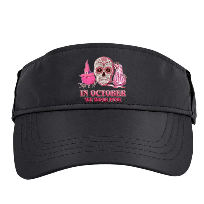 In October We Wear Pink Breast Cancer Halloween Skull Adult Drive Performance Visor