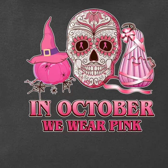 In October We Wear Pink Breast Cancer Halloween Skull Zip Tote Bag