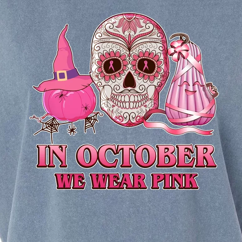 In October We Wear Pink Breast Cancer Halloween Skull Garment-Dyed Women's Muscle Tee