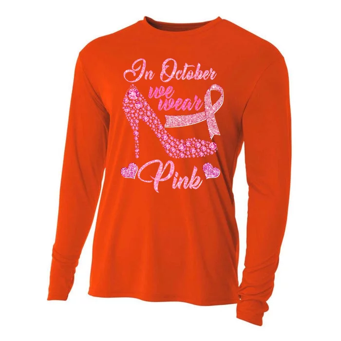 In October We Wear Pink Fancy Heel Ribbon Cooling Performance Long Sleeve Crew