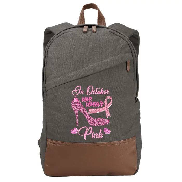 In October We Wear Pink Fancy Heel Ribbon Cotton Canvas Backpack