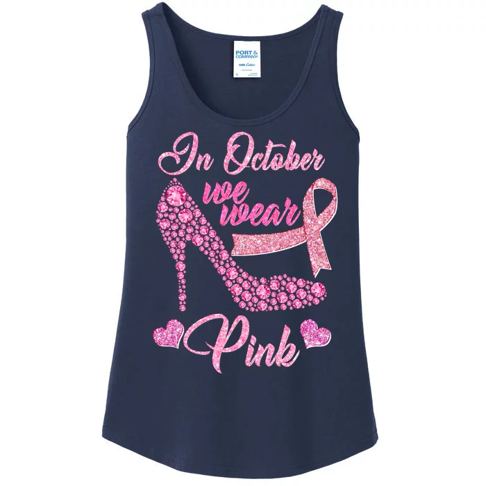 In October We Wear Pink Fancy Heel Ribbon Ladies Essential Tank