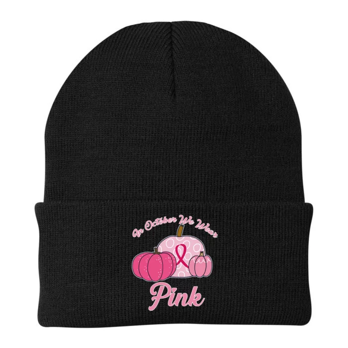 In October We Wear Pink Pumpkin Breast Cancer Knit Cap Winter Beanie