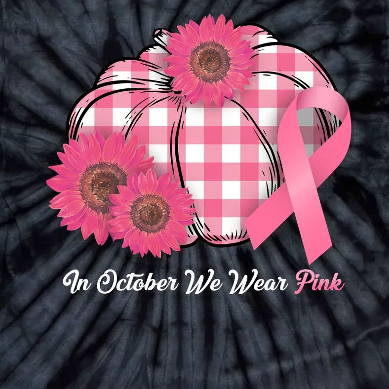 In October We Wear Pink Pumpkin Breast Cancer Plaid Tie-Dye T-Shirt