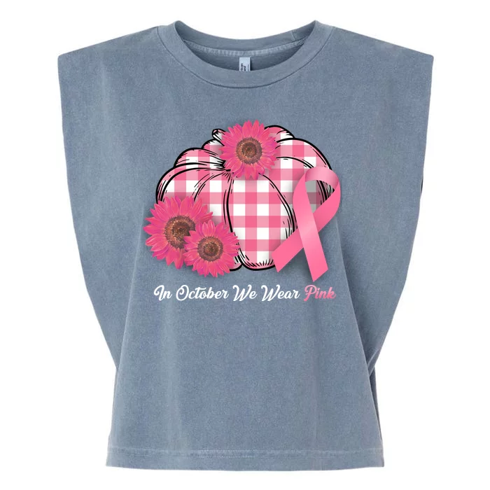 In October We Wear Pink Pumpkin Breast Cancer Plaid Garment-Dyed Women's Muscle Tee