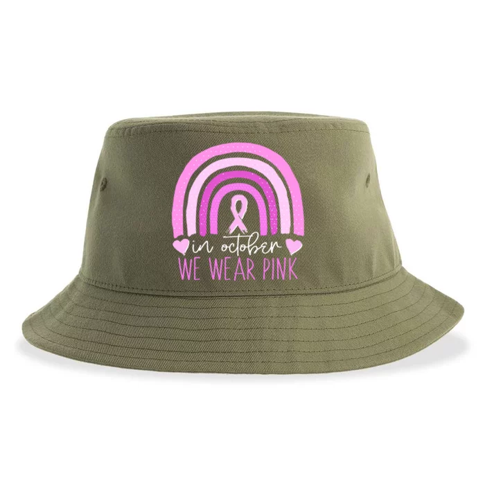 In October We Wear Pink Ribbon Rainbow Breast Cancer Awareness Sustainable Bucket Hat