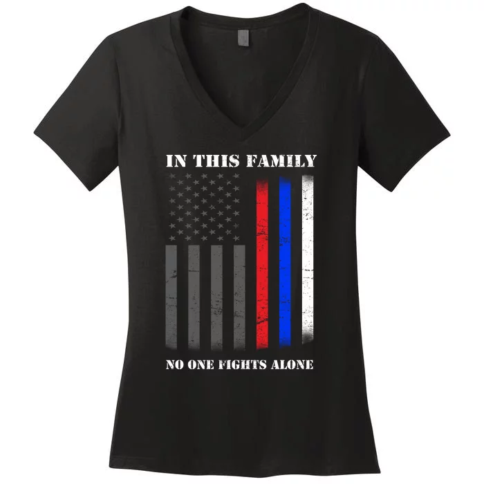 In This Family No One Fights Alone Hero Flag Women's V-Neck T-Shirt