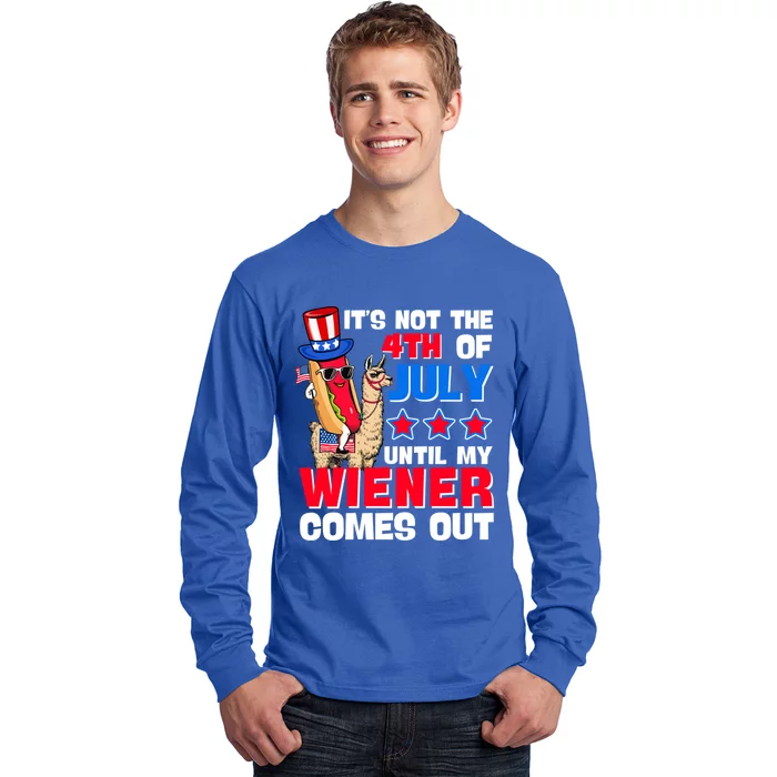 ItS Not 4th Of July Until My Wiener Comes Out Hotdog Llama Gift Long Sleeve Shirt