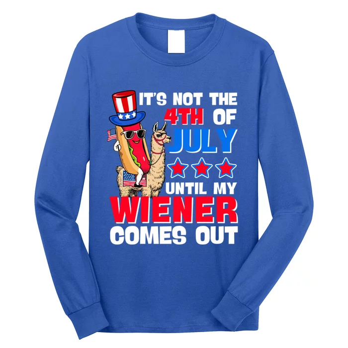 ItS Not 4th Of July Until My Wiener Comes Out Hotdog Llama Gift Long Sleeve Shirt