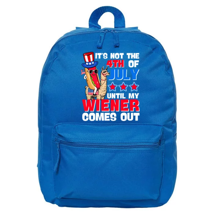 ItS Not 4th Of July Until My Wiener Comes Out Hotdog Llama Gift 16 in Basic Backpack