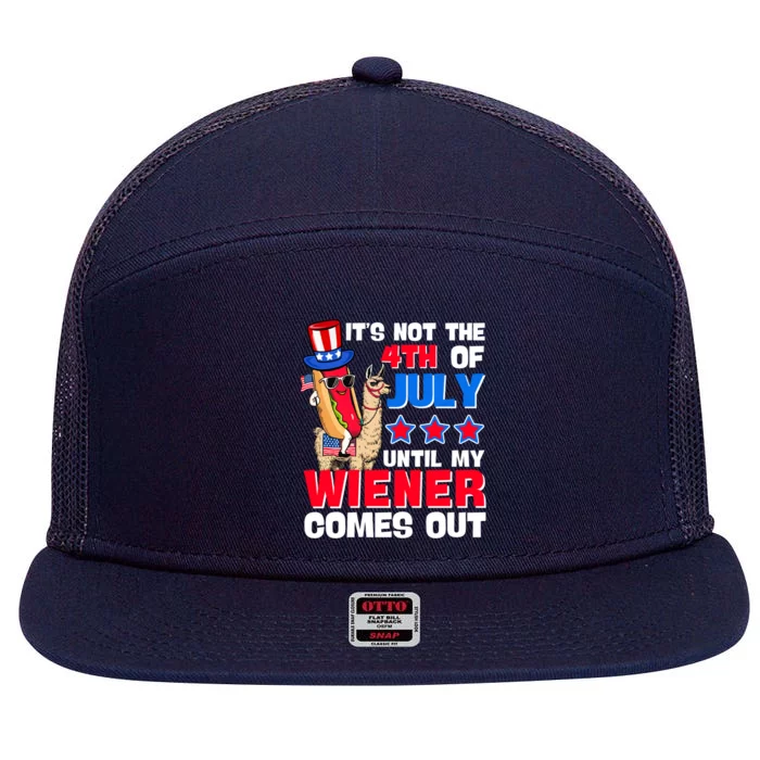 ItS Not 4th Of July Until My Wiener Comes Out Hotdog Llama Gift 7 Panel Mesh Trucker Snapback Hat