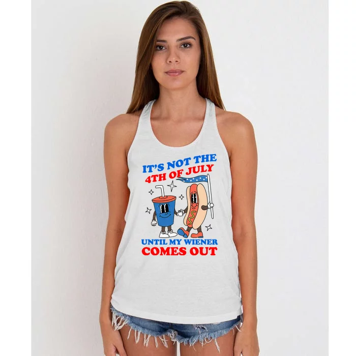 Its Not 4th Of July Until My Wiener Comes Out Funny HotDog Women's Knotted Racerback Tank