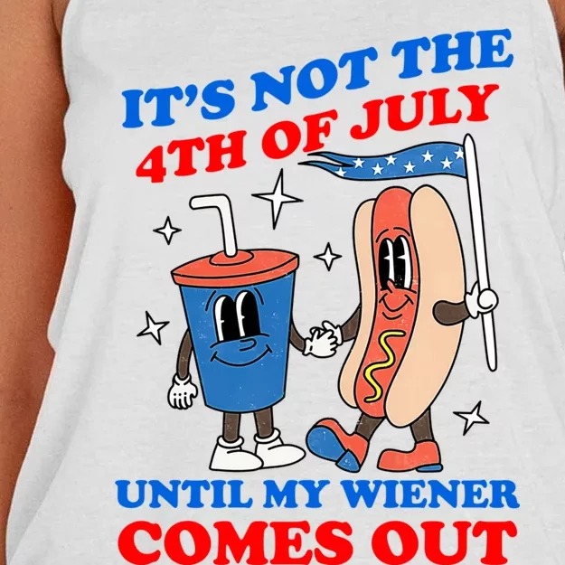 Its Not 4th Of July Until My Wiener Comes Out Funny HotDog Women's Knotted Racerback Tank