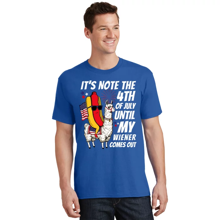 ItS Not 4th Of July Until My Wiener Comes Out Hotdog Llama Cute Gift T-Shirt