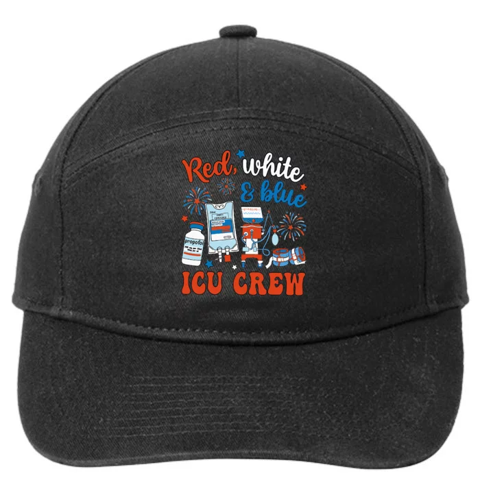 Icu Nurse 4th July Independence Day Red White Blue Icu Crew 7-Panel Snapback Hat