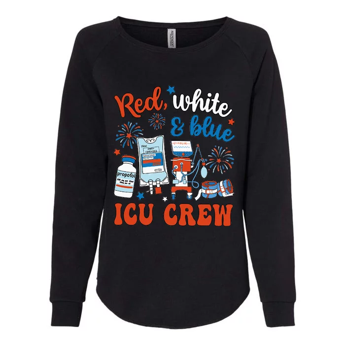 Icu Nurse 4th July Independence Day Red White Blue Icu Crew Womens California Wash Sweatshirt