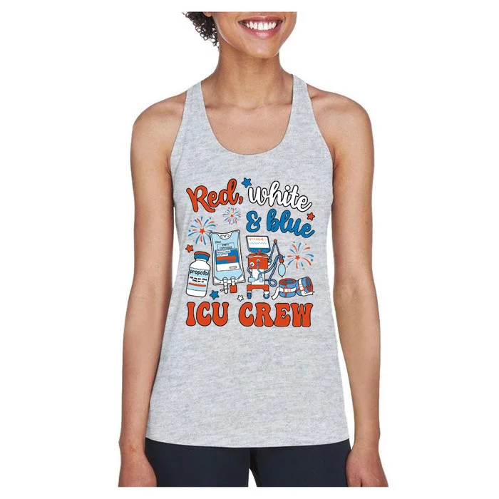 Icu Nurse 4th July Independence Day Red White Blue Icu Crew Women's Racerback Tank