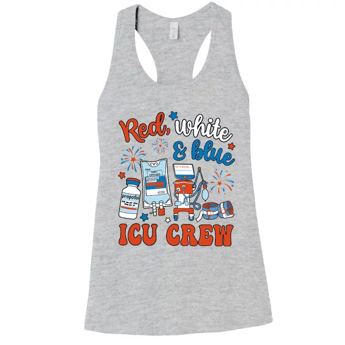 Icu Nurse 4th July Independence Day Red White Blue Icu Crew Women's Racerback Tank