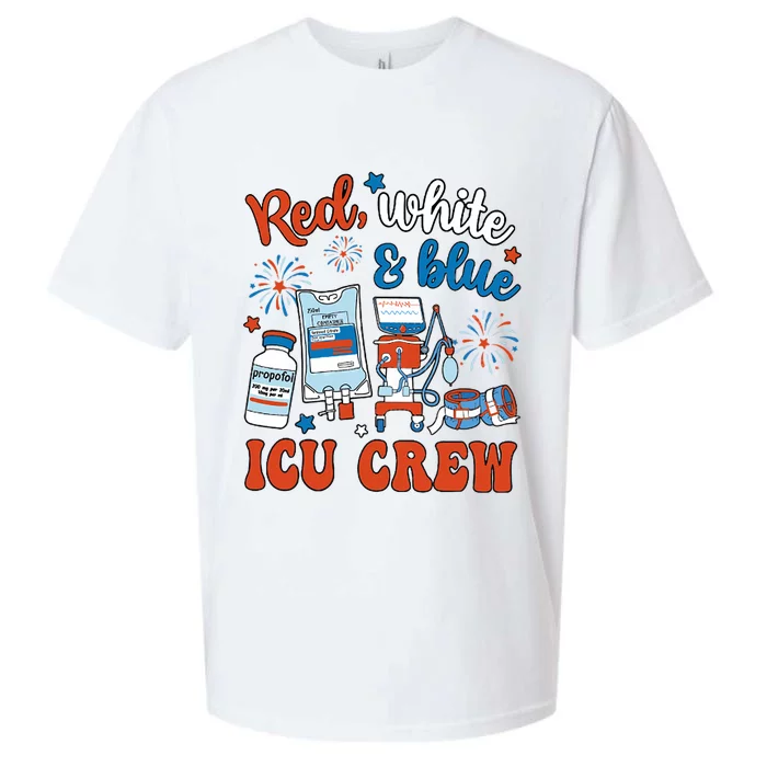 Icu Nurse 4th July Independence Day Red White Blue Icu Crew Sueded Cloud Jersey T-Shirt