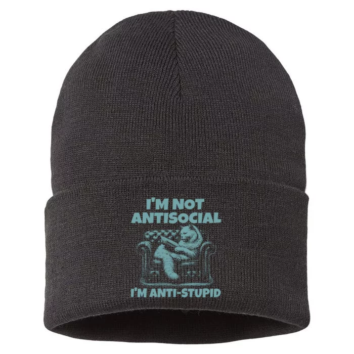 IM Not Antisocial IM Anti Stupid Green Sustainable Knit Beanie