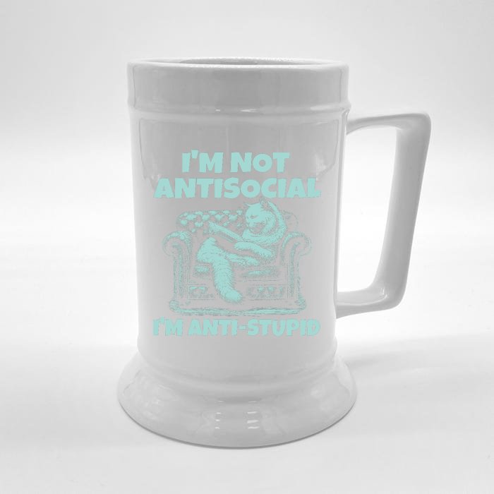 Im Not Antisocial Im Anti Stupid Funny Bored Cat Front & Back Beer Stein