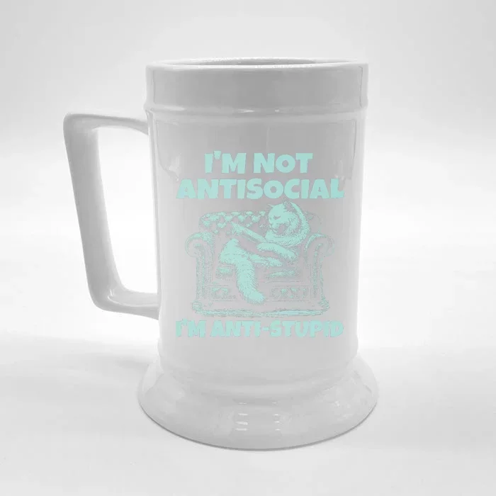 Im Not Antisocial Im Anti Stupid Funny Bored Cat Front & Back Beer Stein