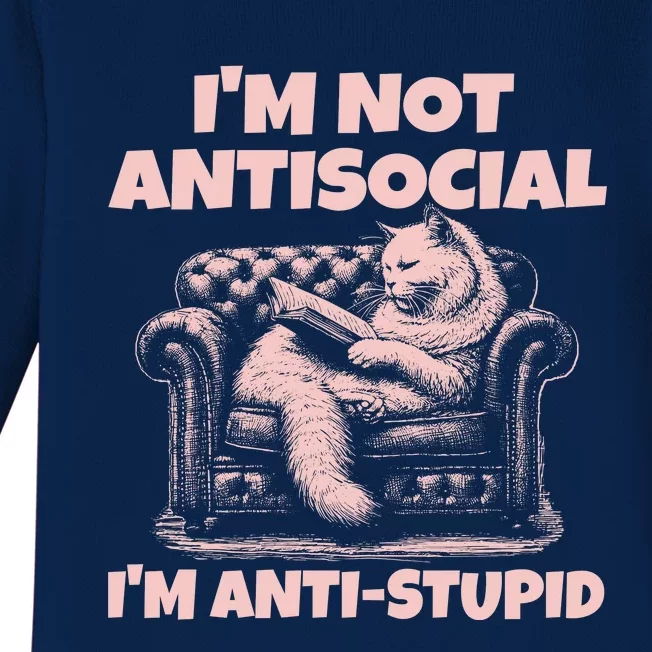 IM Not Antisocial IM Antistupid Pink Baby Long Sleeve Bodysuit