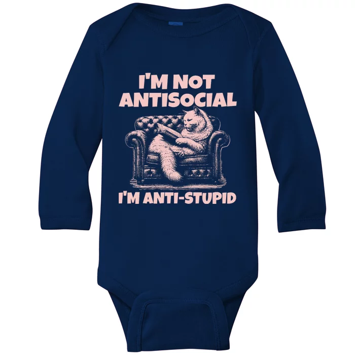 IM Not Antisocial IM Antistupid Pink Baby Long Sleeve Bodysuit