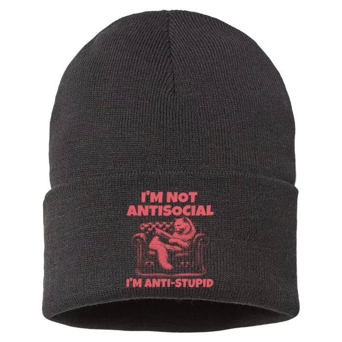 IM Not Antisocial IM Antistupid Red Sustainable Knit Beanie