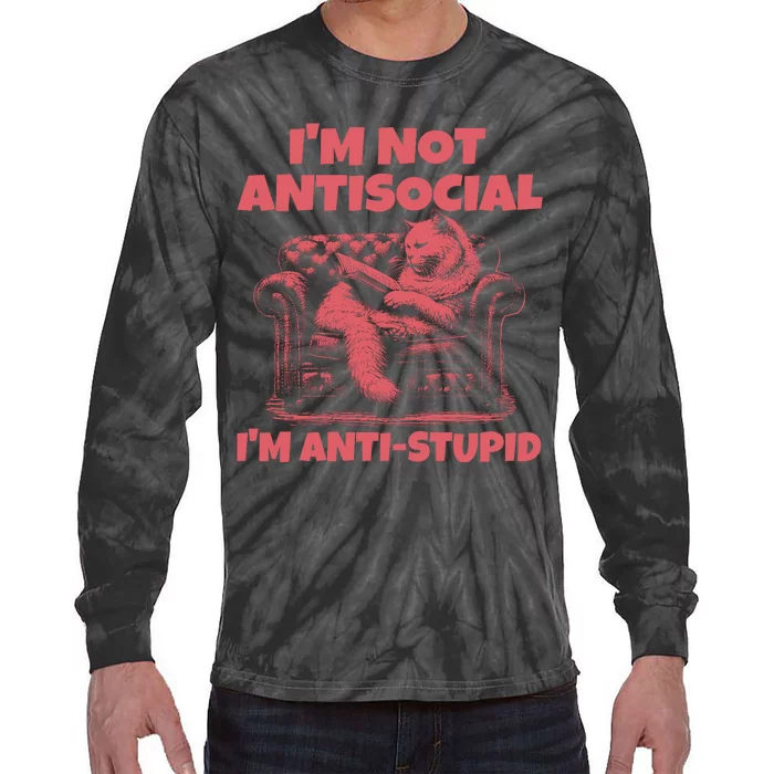 IM Not Antisocial IM Antistupid Red Tie-Dye Long Sleeve Shirt