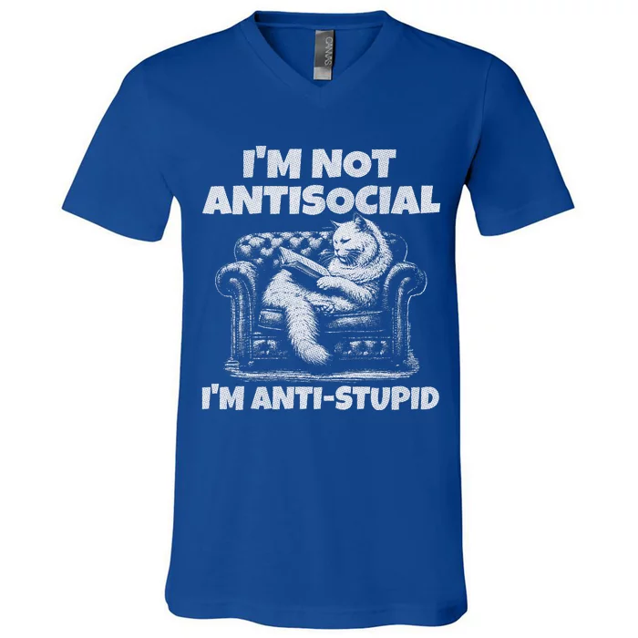 IM Not Antisocial IM Antistupid White Gr V-Neck T-Shirt