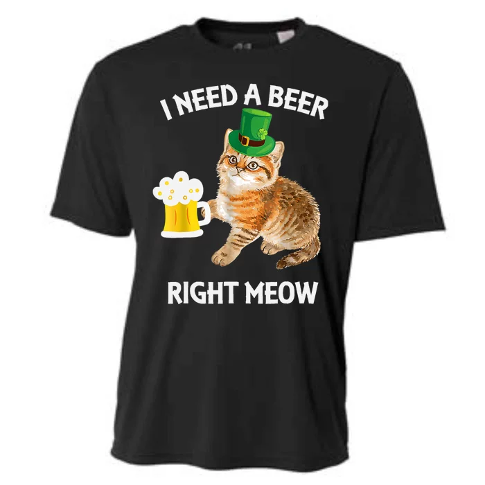 I Need A Beer Right Meow St Patrick's Day Leprechaun Cat Cooling Performance Crew T-Shirt