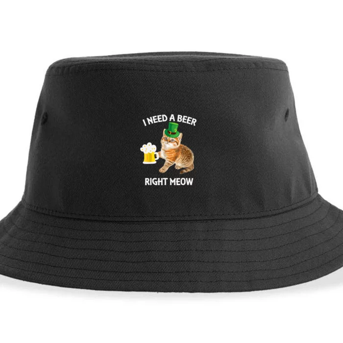 I Need A Beer Right Meow St Patrick's Day Leprechaun Cat Sustainable Bucket Hat