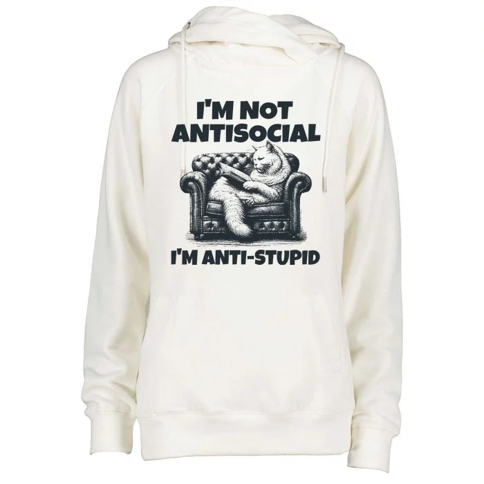 IM Not Antisocial IM Antistupid Black Womens Funnel Neck Pullover Hood