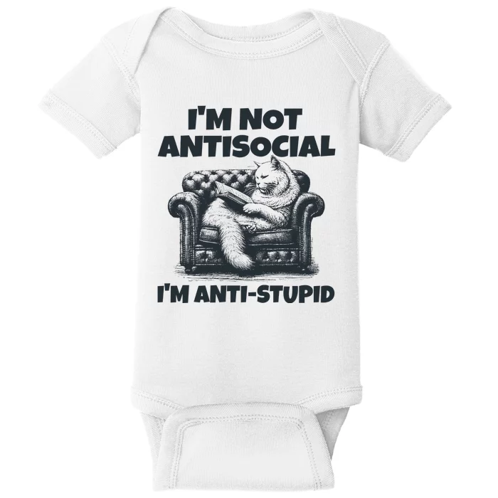 IM Not Antisocial IM Antistupid Black Baby Bodysuit