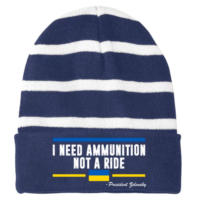 I Need Ammunition Not A Ride Ukraine Striped Beanie with Solid Band