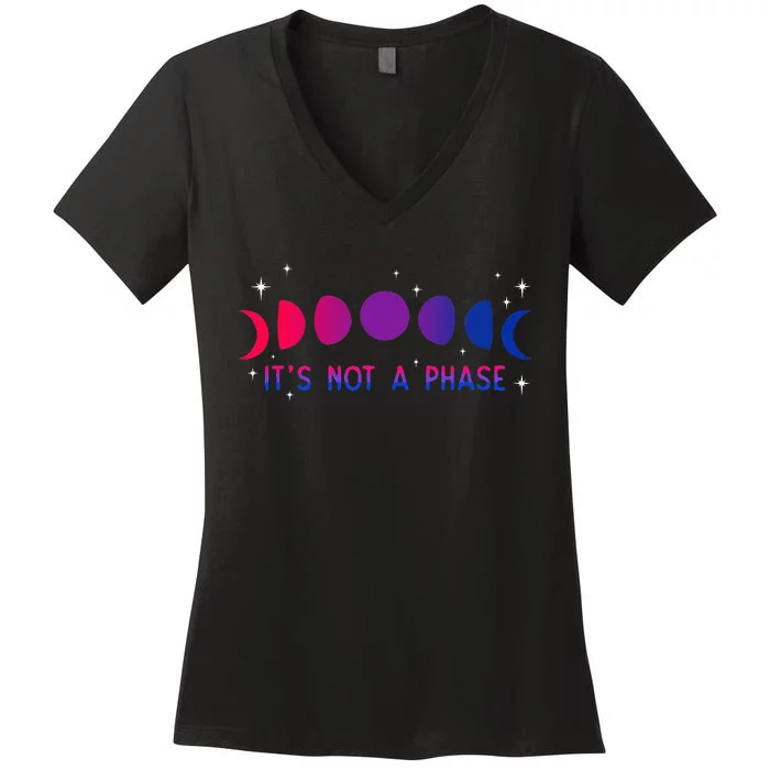 Its Not A Phase Bisexual Moon Bi Pride LGBTQIA Bisexuality Women's V-Neck T-Shirt