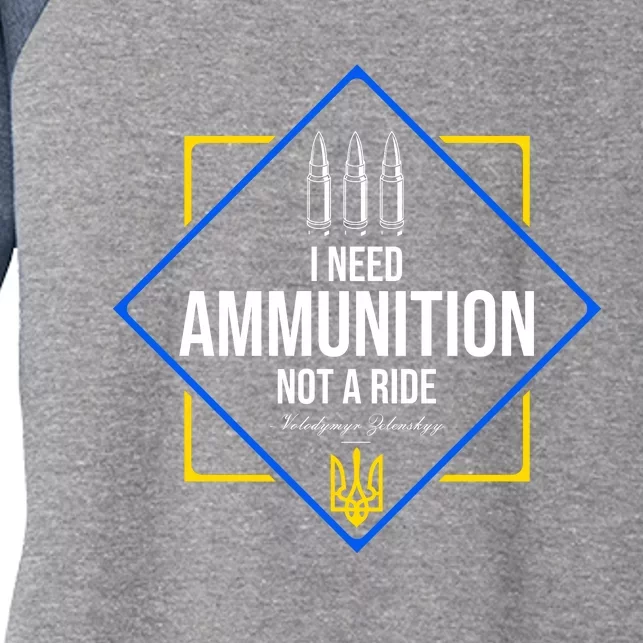 I Need Ammunition Not A Ride Ukraine President Volodymyr Zelenskyy Trident Women's Tri-Blend 3/4-Sleeve Raglan Shirt